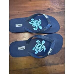 Vilebrequin Navy Blue Men's Sea Turtle Flip Flops Size 40/41 US 7.5/8.5 $105
